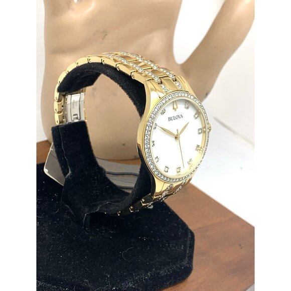 Bulova Women's Watch 98X119 Quartz Crystal Accent Mother of Pearl Dial Gold 32mm - Picture 13 of 13
